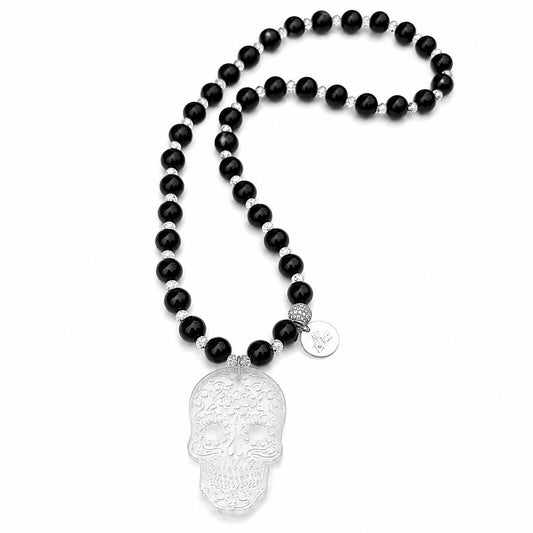 Halskette – Handgefertigtes Unikat mit Kristallperlen & „Gothic-Skull“-Anhänger