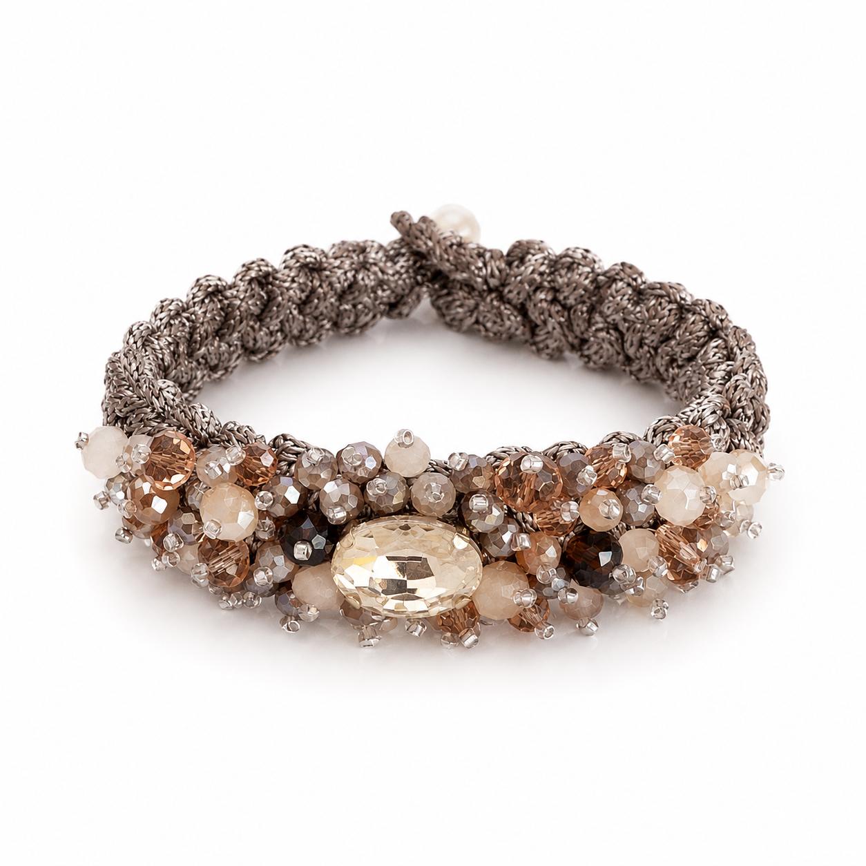 Armband - Handgefertigtes Statement-Piece in Taupe & Champagner